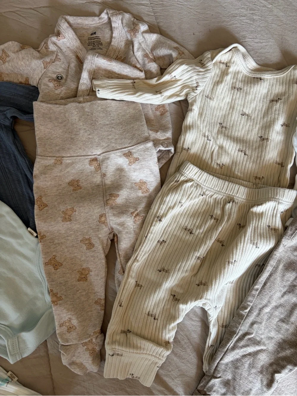 Baby Neutral Mix One-Piece and Bodysuit Set - Soft Beige & Light Blue